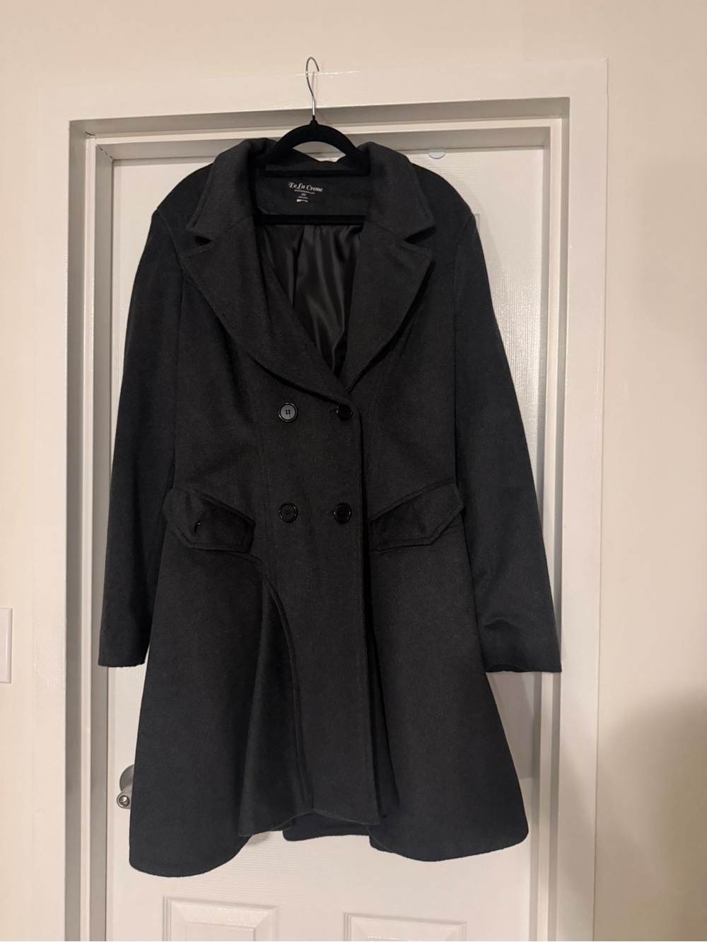 Women's Black Double-Breasted Wool Blend Coat